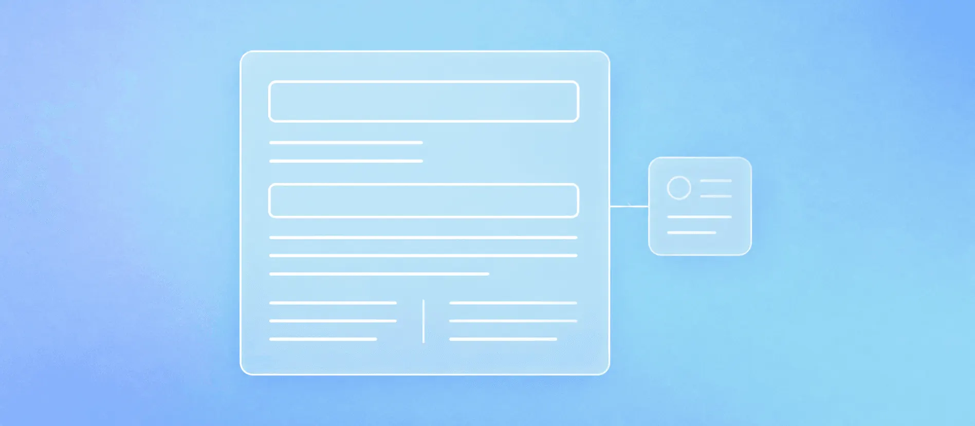 Flat head-on owned answer page and source badge on a sky blue and periwinkle mesh background