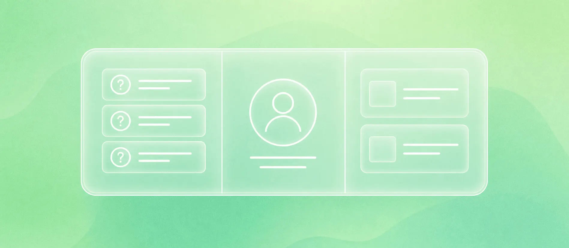 Flat head-on LinkedIn content operating board connecting sales questions to team expertise on a mint and soft green mesh background