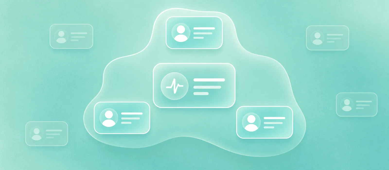 Flat liquid-glass participation map showing a few credible employee voices around one LinkedIn signal
